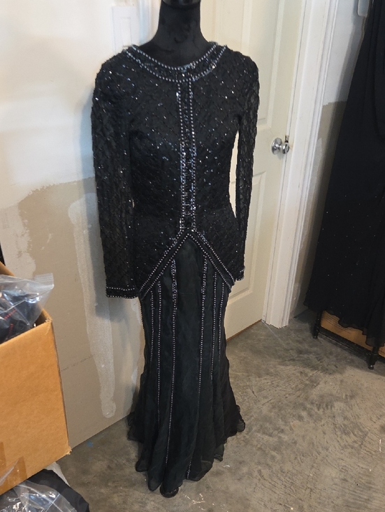 The Unbranded Brand Dresses & Skirts - Boho Black Long Sleeve Beaded Evening Gown Festival Fairy Tulle Skirt Open Back